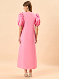 Rose Knot Pastel Pink Womens Maxi Party Dress with Buttons and Statement Sleeves Rose Knot Pastel Pink Womens Maxi Party Dress with Buttons and Statement Sleeves