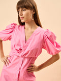 Rose Knot Pastel Pink Womens Maxi Party Dress with Buttons and Statement Sleeves Rose Knot Pastel Pink Womens Maxi Party Dress with Buttons and Statement Sleeves
