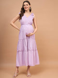 Love Stone Lavender Cotton Schiffli Tier Maternity Dress Love Stone Lavender Cotton Schiffli Tier Maternity Dress