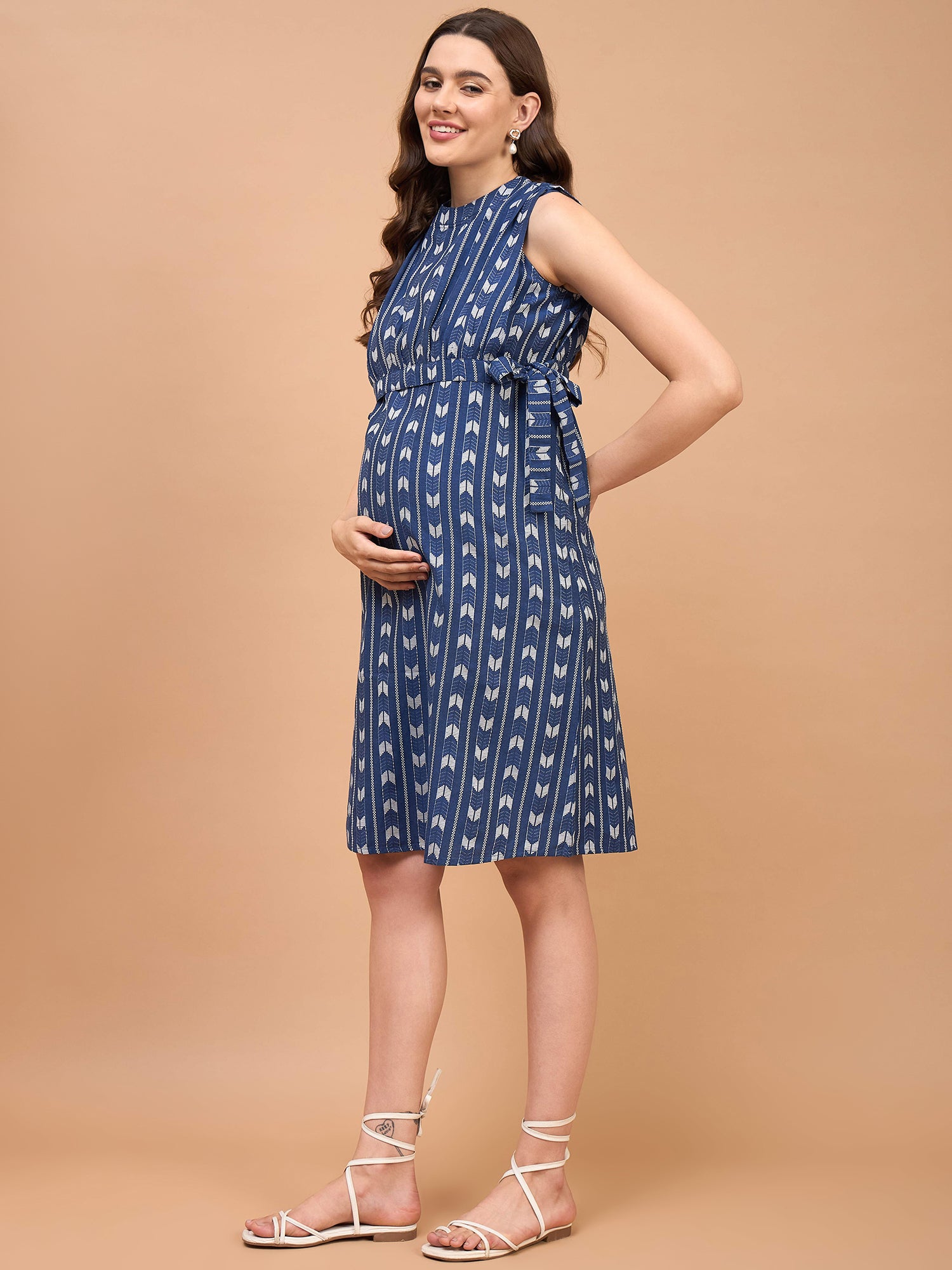 Dear Darling Blue Cotton Jacquard Womens Nursing Maternity Dress with Hidden Nursing Features Dear Darling Blue Cotton Jacquard Womens Nursing Maternity Dress with Hidden Nursing Features