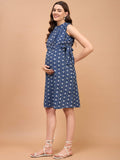 Dear Darling Blue Cotton Jacquard Womens Nursing Maternity Dress with Hidden Nursing Features Dear Darling Blue Cotton Jacquard Womens Nursing Maternity Dress with Hidden Nursing Features