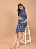 Dear Darling Blue Cotton Jacquard Womens Nursing Maternity Dress with Hidden Nursing Features Dear Darling Blue Cotton Jacquard Womens Nursing Maternity Dress with Hidden Nursing Features