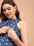 Dear Darling Blue Cotton Jacquard Womens Nursing Maternity Dress with Hidden Nursing Features Dear Darling Blue Cotton Jacquard Womens Nursing Maternity Dress with Hidden Nursing Features