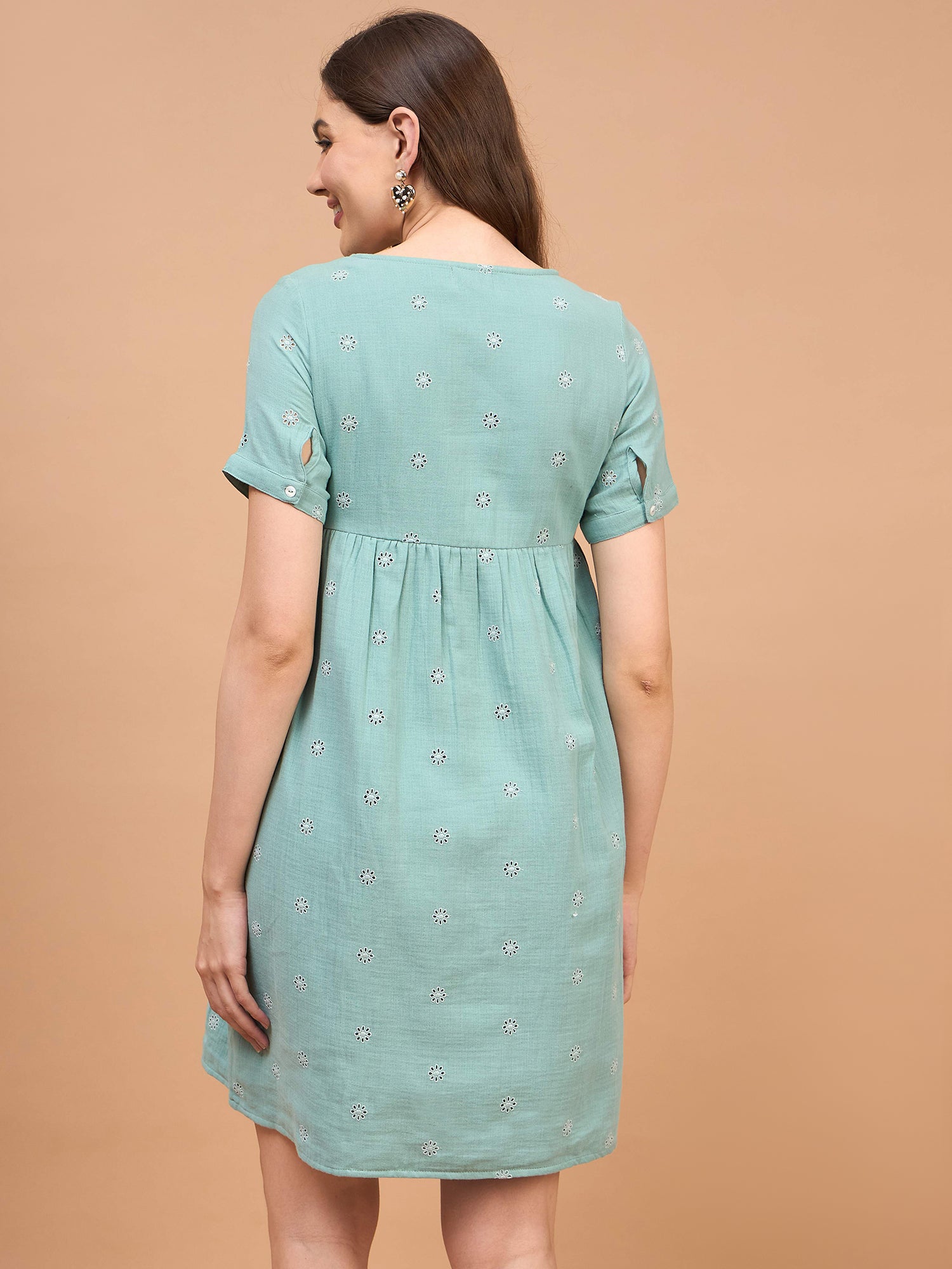 Sage Blue Cotton Schiffli Tie Knot Nursing Maternity Dress Sage Blue Cotton Schiffli Tie Knot Nursing Maternity Dress