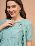 Sage Blue Cotton Schiffli Tie Knot Nursing Maternity Dress Sage Blue Cotton Schiffli Tie Knot Nursing Maternity Dress