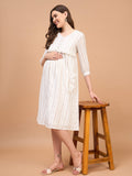 Be Mine Off White Cotton Striped Embroidery Shirt Maternity Dress Be Mine Off White Cotton Striped Embroidery Shirt Maternity Dress