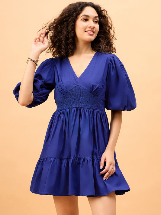Blue Sapphire Womens Cotton Tier Party Dress