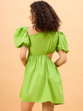 Lime-Crime Green Cut Out Mini Womens Cotton Party Dress Lime-Crime Green Cut Out Mini Womens Cotton Party Dress