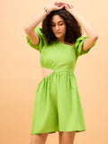 Lime-Crime Green Cut Out Mini Womens Cotton Party Dress Lime-Crime Green Cut Out Mini Womens Cotton Party Dress