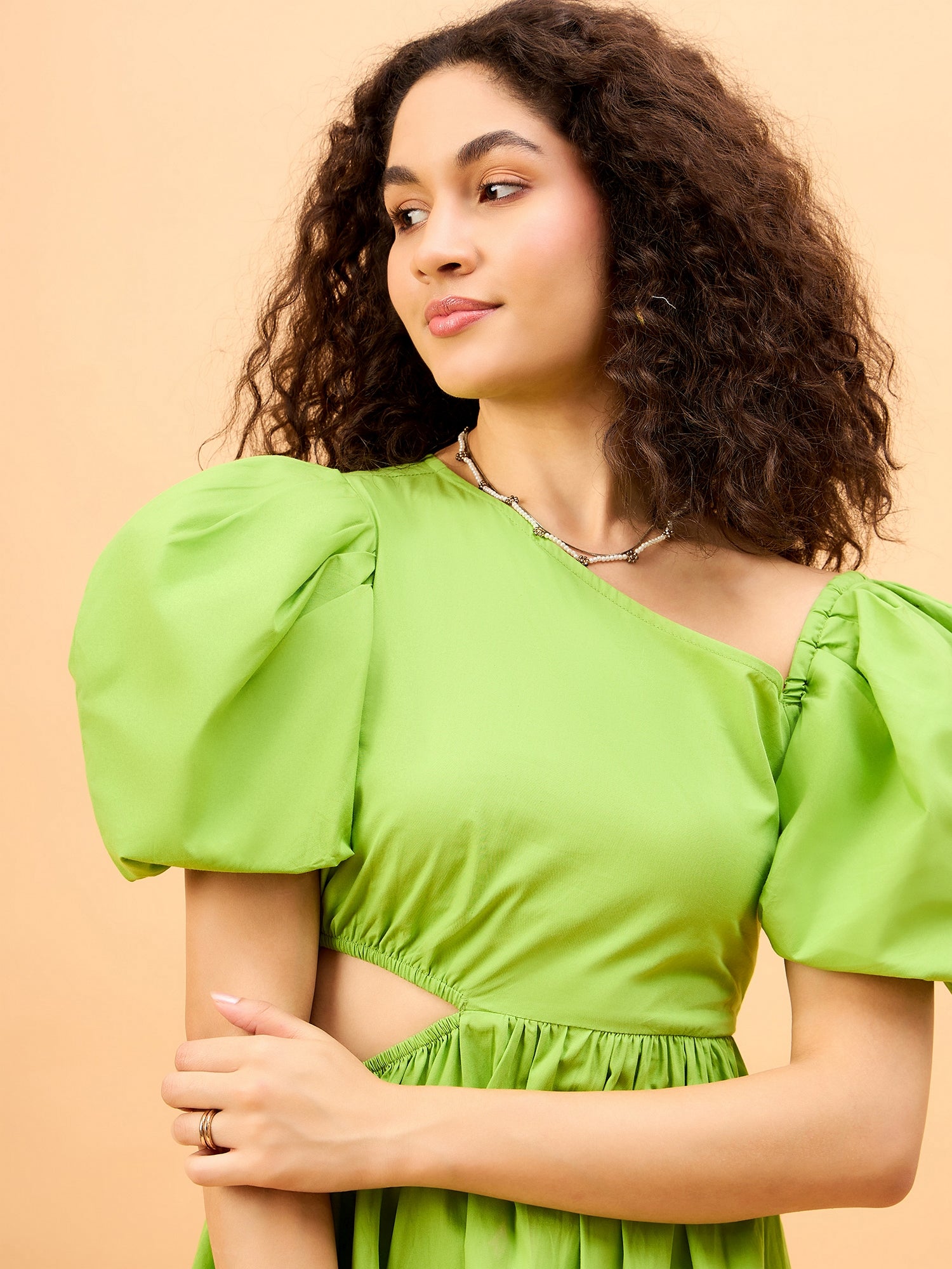 Lime-Crime Green Cut Out Mini Womens Cotton Party Dress Lime-Crime Green Cut Out Mini Womens Cotton Party Dress
