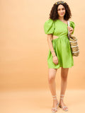 Lime-Crime Green Cut Out Mini Womens Cotton Party Dress Lime-Crime Green Cut Out Mini Womens Cotton Party Dress