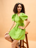 Lime-Crime Green Cut Out Mini Womens Cotton Party Dress Lime-Crime Green Cut Out Mini Womens Cotton Party Dress
