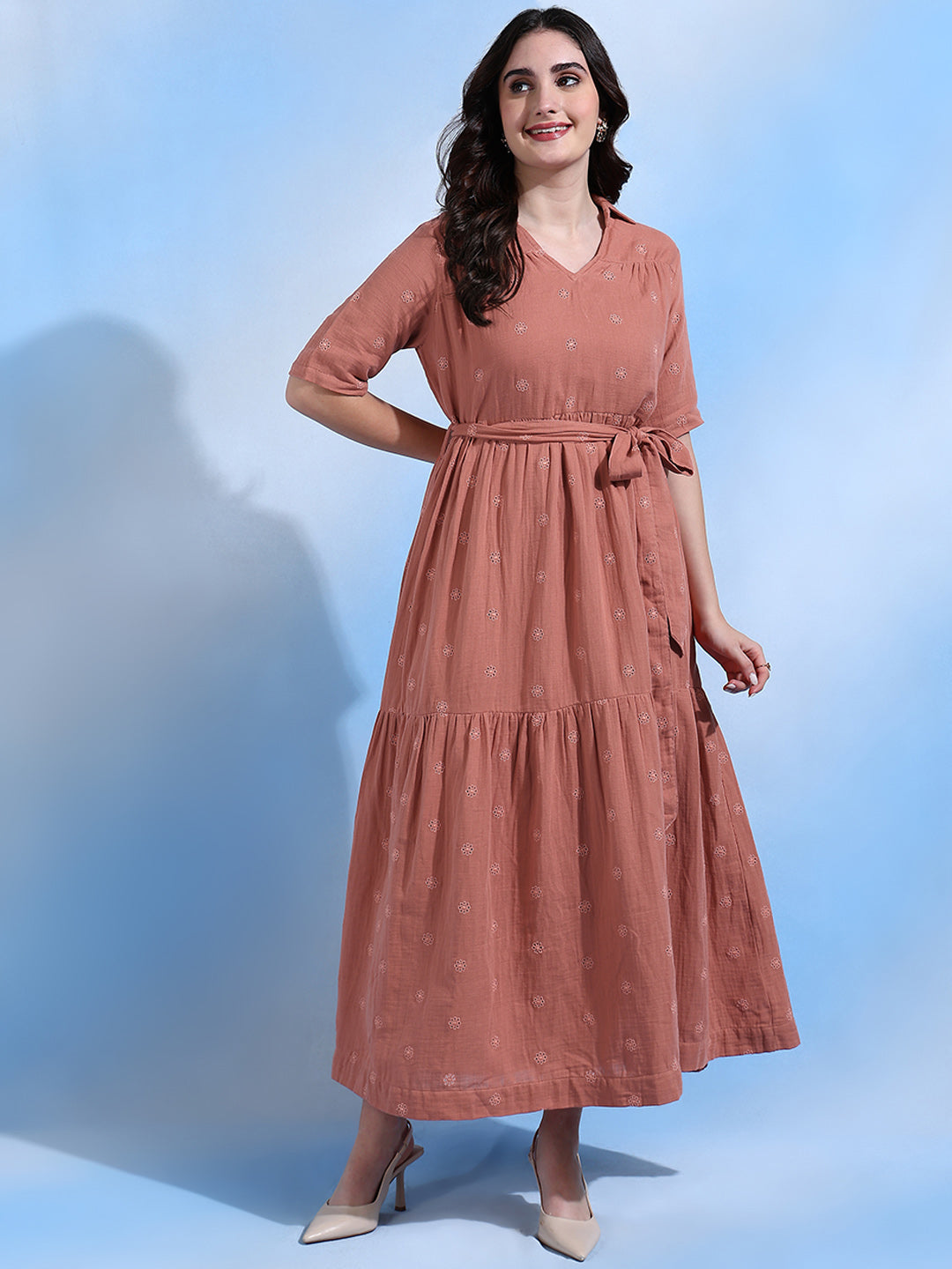 Scarlett Tier Maxi Dress with Collar and Belt for Women Scarlett Tier Maxi Dress with Collar and Belt for Women
