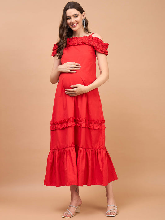 Cherry on the Cake Red Cotton Womens Nursing Maternity Dress with Hidden Nursing Features