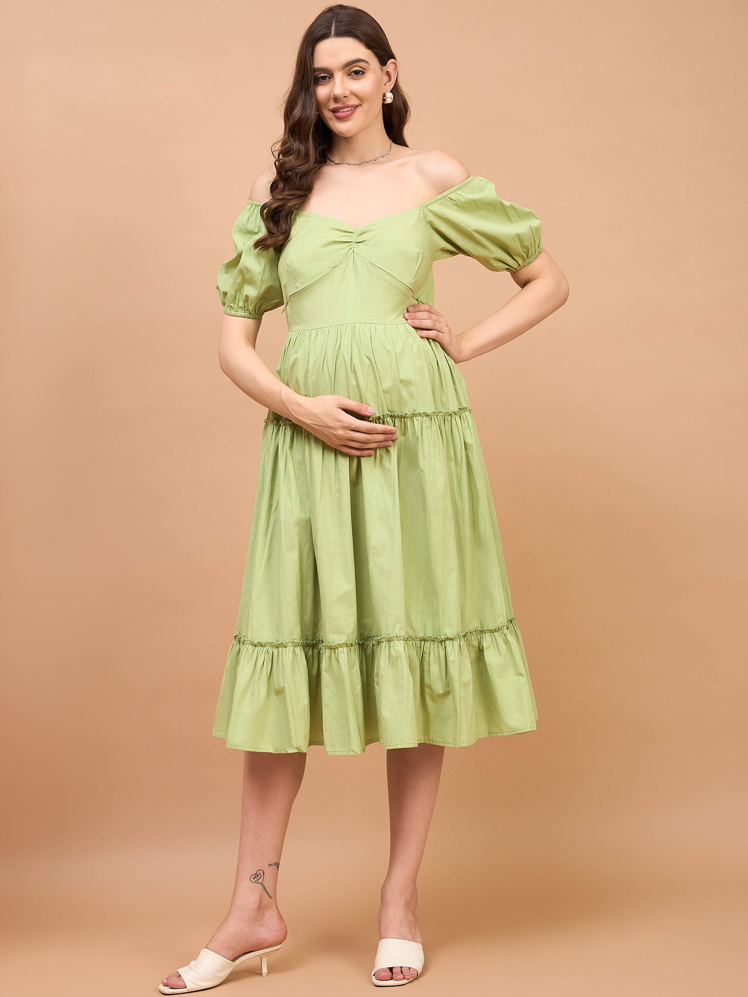 Pistachio Pista Green Cotton Womens Nursing Maternity Dress with Hidden Nursing Features Pistachio Pista Green Cotton Womens Nursing Maternity Dress with Hidden Nursing Features