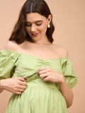 Pistachio Pista Green Cotton Womens Nursing Maternity Dress with Hidden Nursing Features Pistachio Pista Green Cotton Womens Nursing Maternity Dress with Hidden Nursing Features