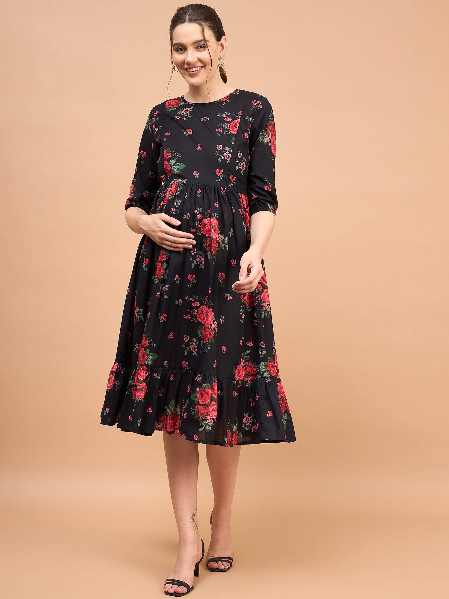 Love Bug Black Black Floral Maternity Nursing Dress for Women Shadesofsabi Love Bug Black Black Floral Maternity Nursing Dress for Women Shadesofsabi