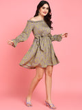 Venice Neon Green and Purple Floral Womens Cotton Dress with Drop Shoulder and Belt Venice Neon Green and Purple Floral Womens Cotton Dress with Drop Shoulder and Belt