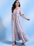 Nancy Pastel Strips Yarn Dyed Maxi Dress with Tie Detail Nancy Pastel Strips Yarn Dyed Maxi Dress with Tie Detail