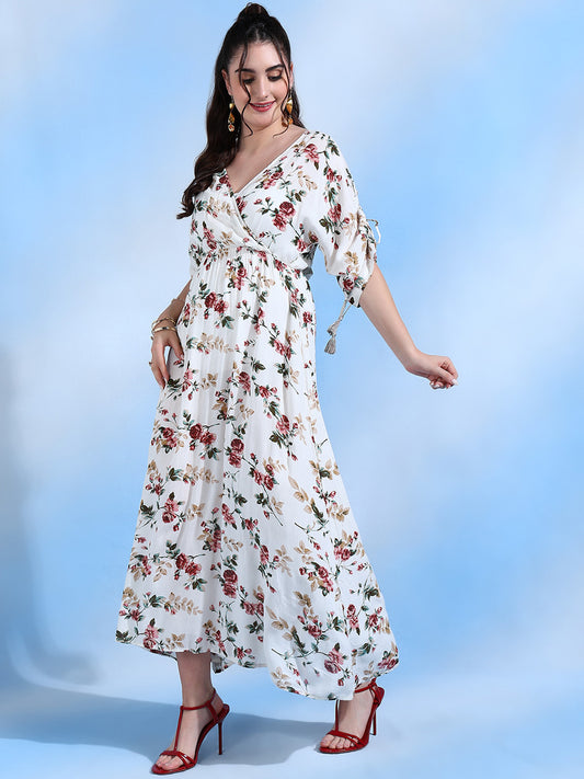 Carly White Floral Maxi Dress with Tassel Details