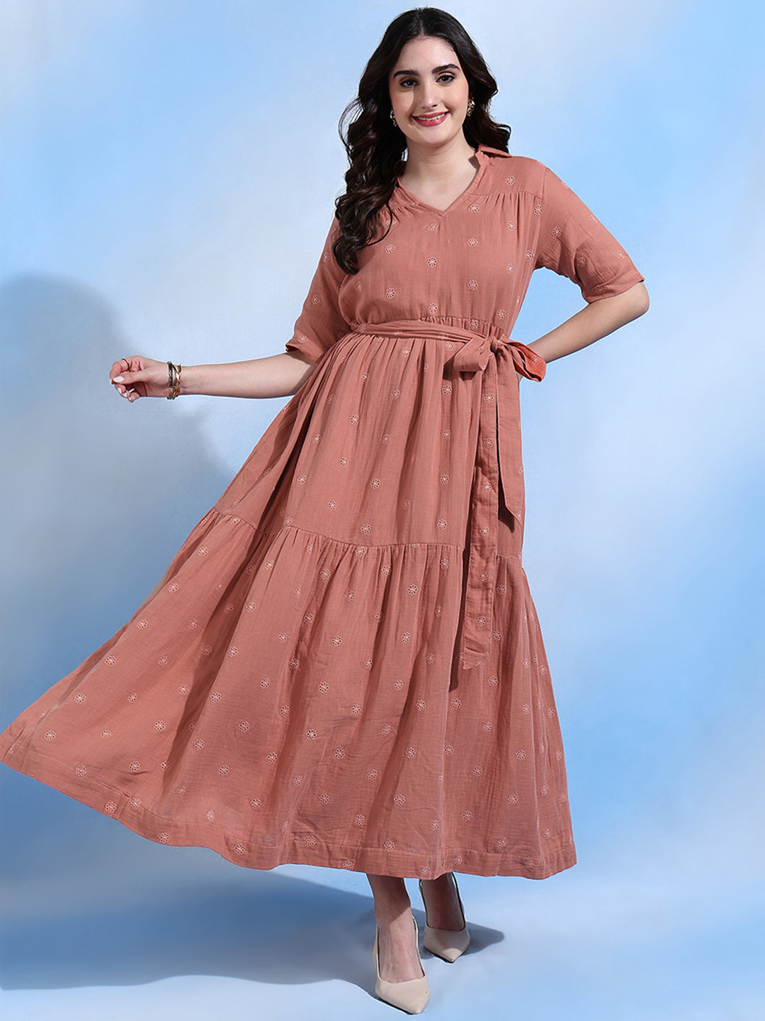 Scarlett Tier Maxi Dress with Collar and Belt for Women Scarlett Tier Maxi Dress with Collar and Belt for Women