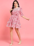 Hawaii Pink Floral Casual Tier Dress for Women with Lace and Ruffle Details Hawaii Pink Floral Casual Tier Dress for Women with Lace and Ruffle Details