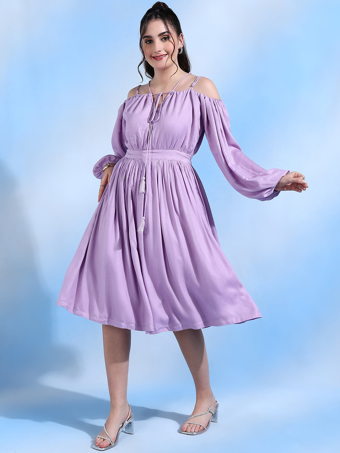Ariel Lavender Off Shoulder Dress with Tie up Straps Ariel Lavender Off Shoulder Dress with Tie up Straps