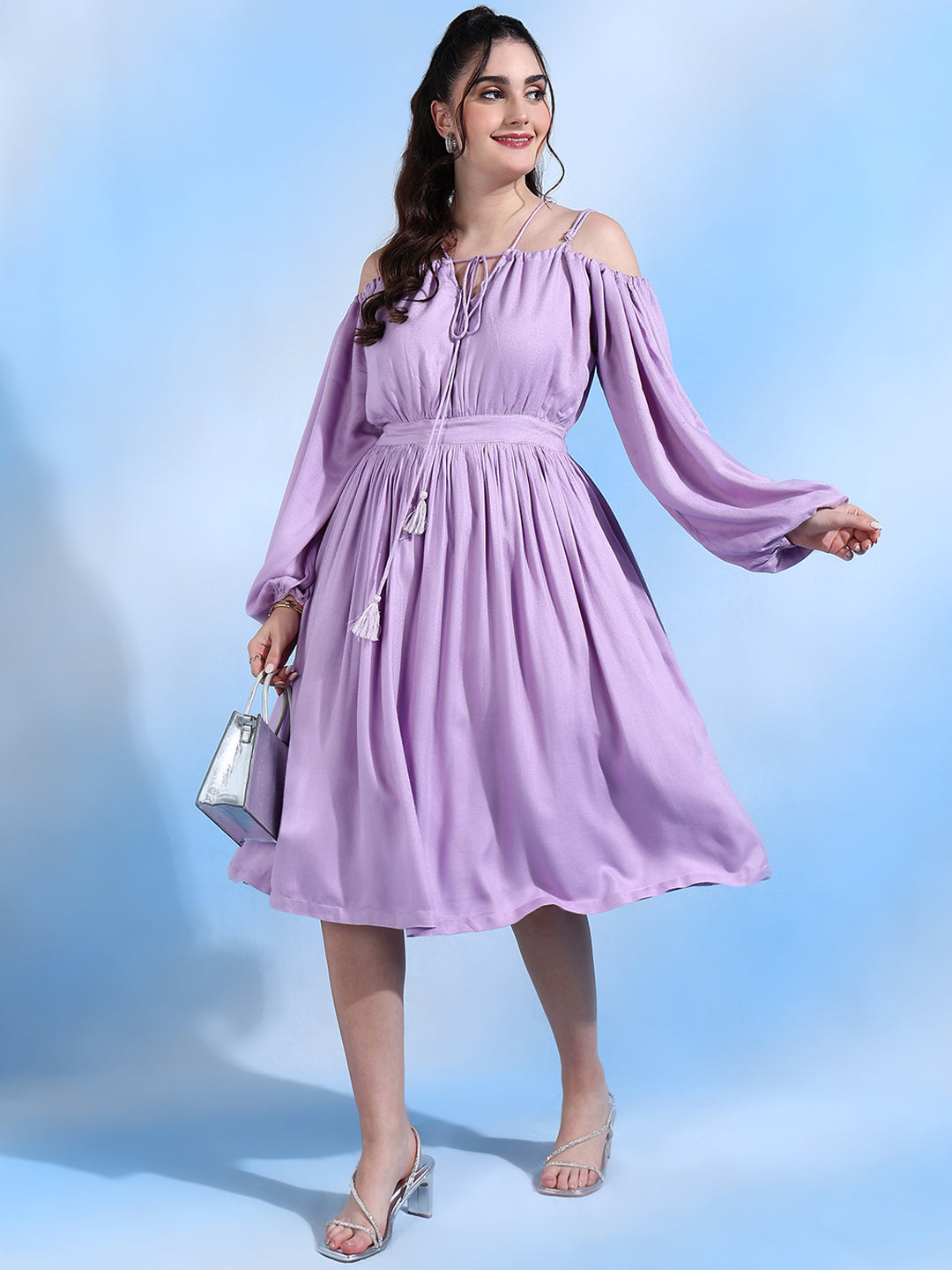 Ariel Lavender Off Shoulder Dress with Tie up Straps Ariel Lavender Off Shoulder Dress with Tie up Straps