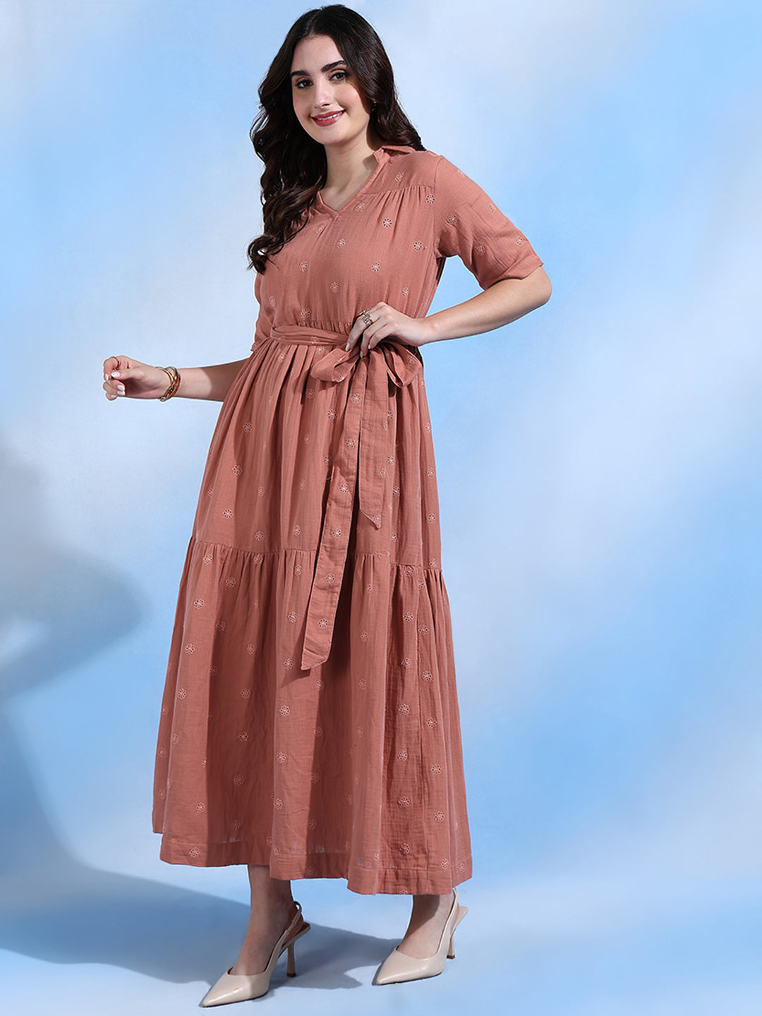 Scarlett Tier Maxi Dress with Collar and Belt for Women Scarlett Tier Maxi Dress with Collar and Belt for Women