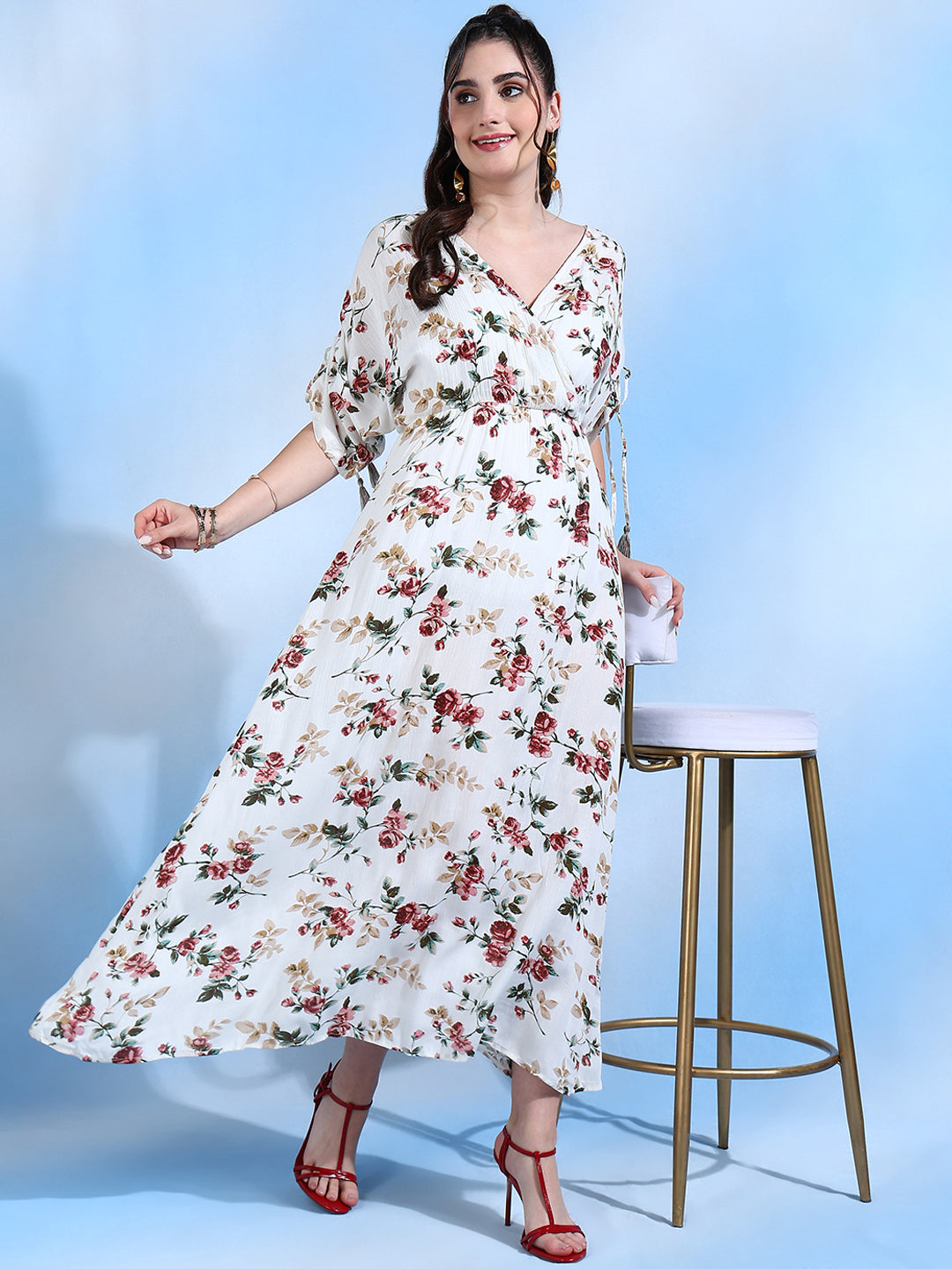 Carly White Floral Maxi Dress with Tassel Details Carly White Floral Maxi Dress with Tassel Details