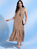 Destiny Brown Schiffli Cotton Maxi Dress with Tassel Details Destiny Brown Schiffli Cotton Maxi Dress with Tassel Details