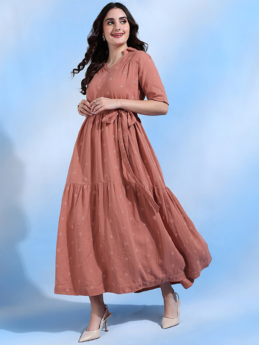 Scarlett Tier Maxi Dress with Collar and Belt for Women Scarlett Tier Maxi Dress with Collar and Belt for Women