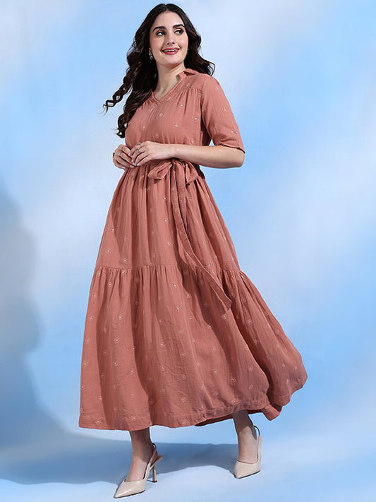 Scarlett Tier Maxi Dress with Collar and Belt for Women