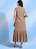 Destiny Brown Schiffli Cotton Maxi Dress with Tassel Details Destiny Brown Schiffli Cotton Maxi Dress with Tassel Details