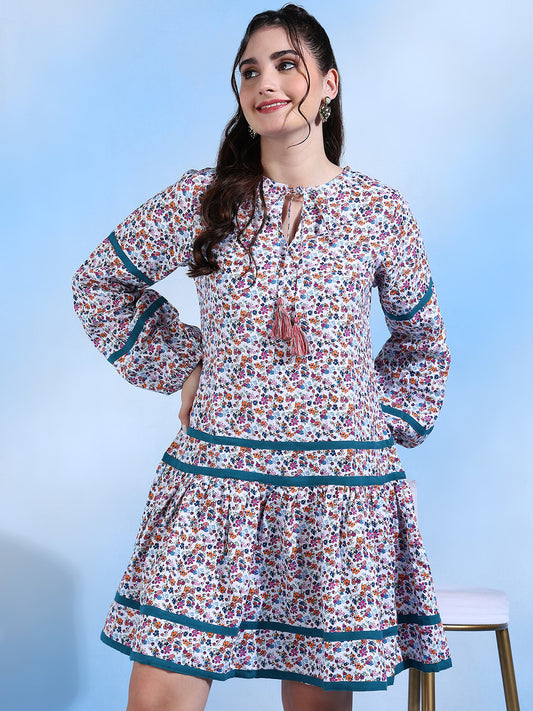 Maria Floral Print 100% Linen Dress for Women