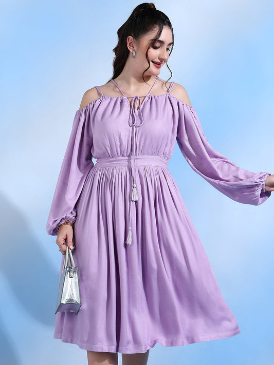 Ariel Lavender Off Shoulder Dress with Tie up Straps