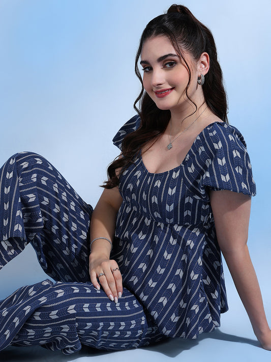Jasmine Aztec Pattern Co-ord Set with Peplum Top and Pants