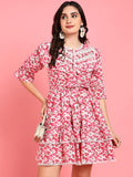 Hawaii Pink Floral Casual Tier Dress for Women with Lace and Ruffle Details Hawaii Pink Floral Casual Tier Dress for Women with Lace and Ruffle Details