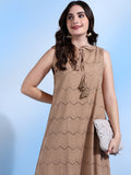 Destiny Brown Schiffli Cotton Maxi Dress with Tassel Details Destiny Brown Schiffli Cotton Maxi Dress with Tassel Details