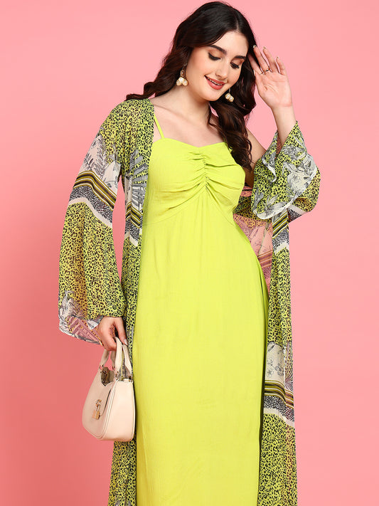 Cape Town Neon Green Womens Co-ord Set with Cape and Maxi Dress