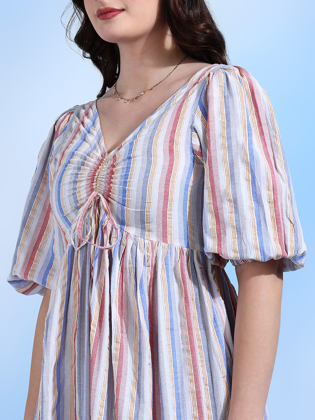 Nancy Pastel Strips Yarn Dyed Maxi Dress with Tie Detail Nancy Pastel Strips Yarn Dyed Maxi Dress with Tie Detail