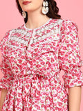 Hawaii Pink Floral Casual Tier Dress for Women with Lace and Ruffle Details Hawaii Pink Floral Casual Tier Dress for Women with Lace and Ruffle Details