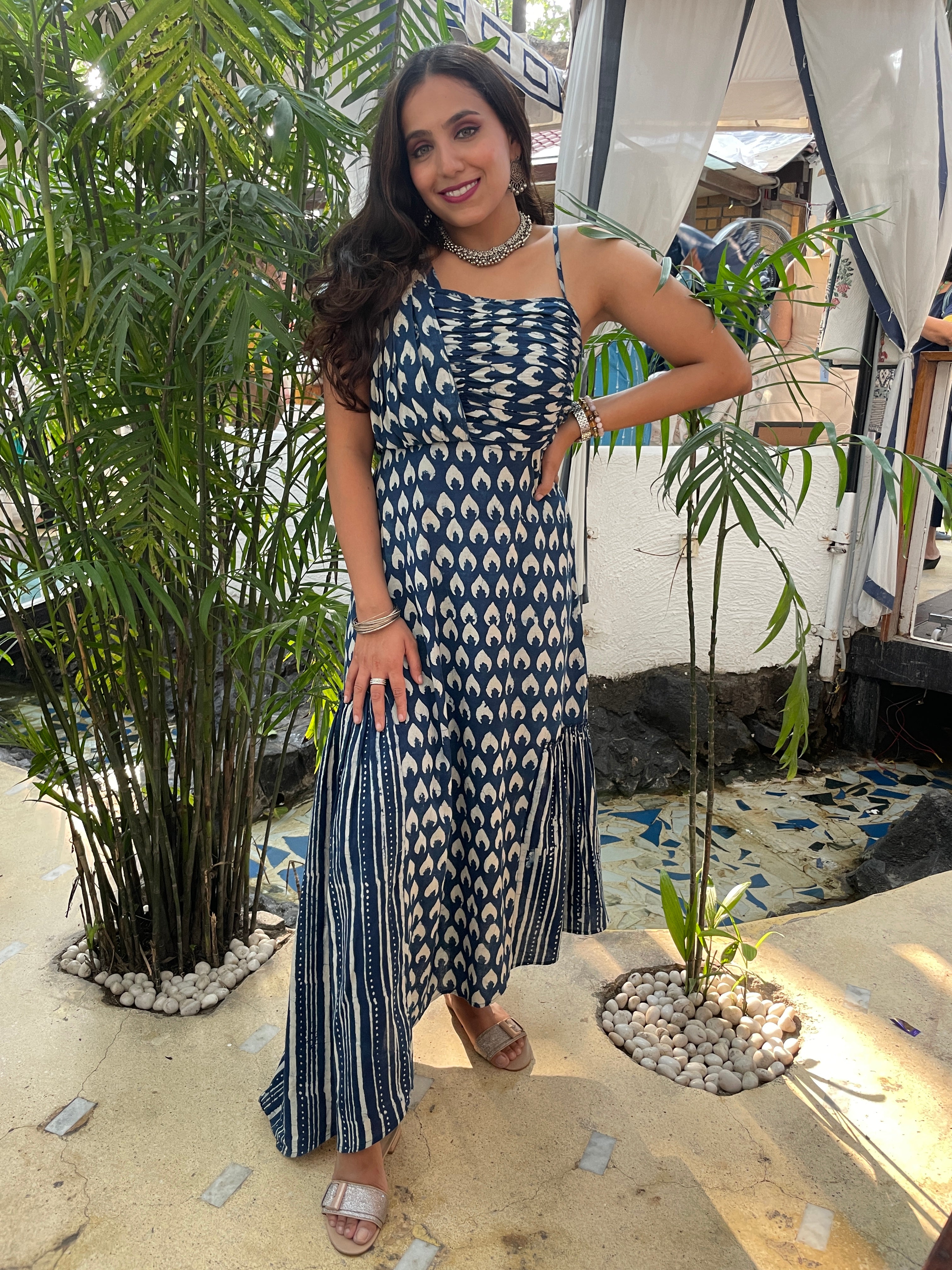 Syaahee Indigo Indo-Western Womens Dress with High Low Hem for Festive Wear Syaahee Indigo Indo-Western Womens Dress with High Low Hem for Festive Wear