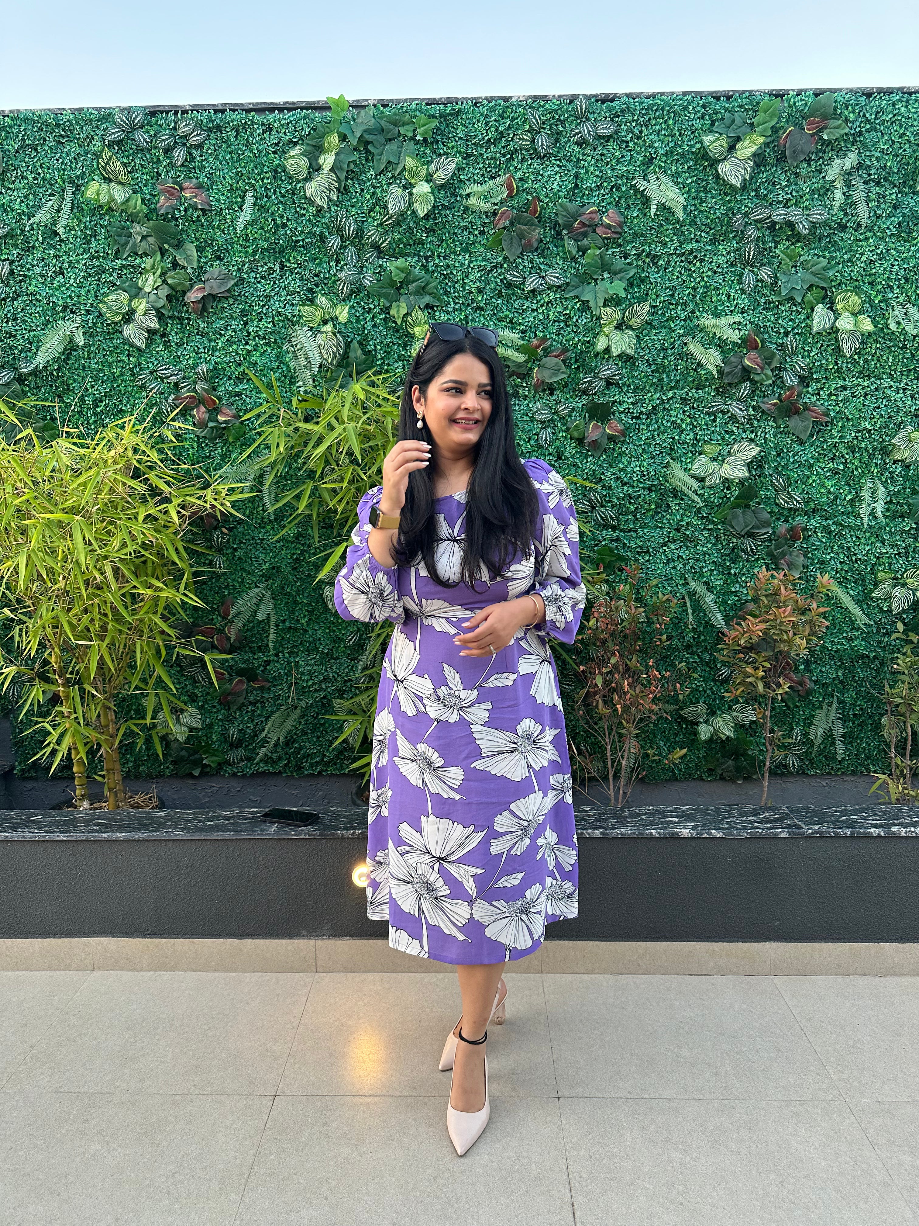 Bora Bora Lavender Floral Print Womens Casual Midi Dress Bora Bora Lavender Floral Print Womens Casual Midi Dress
