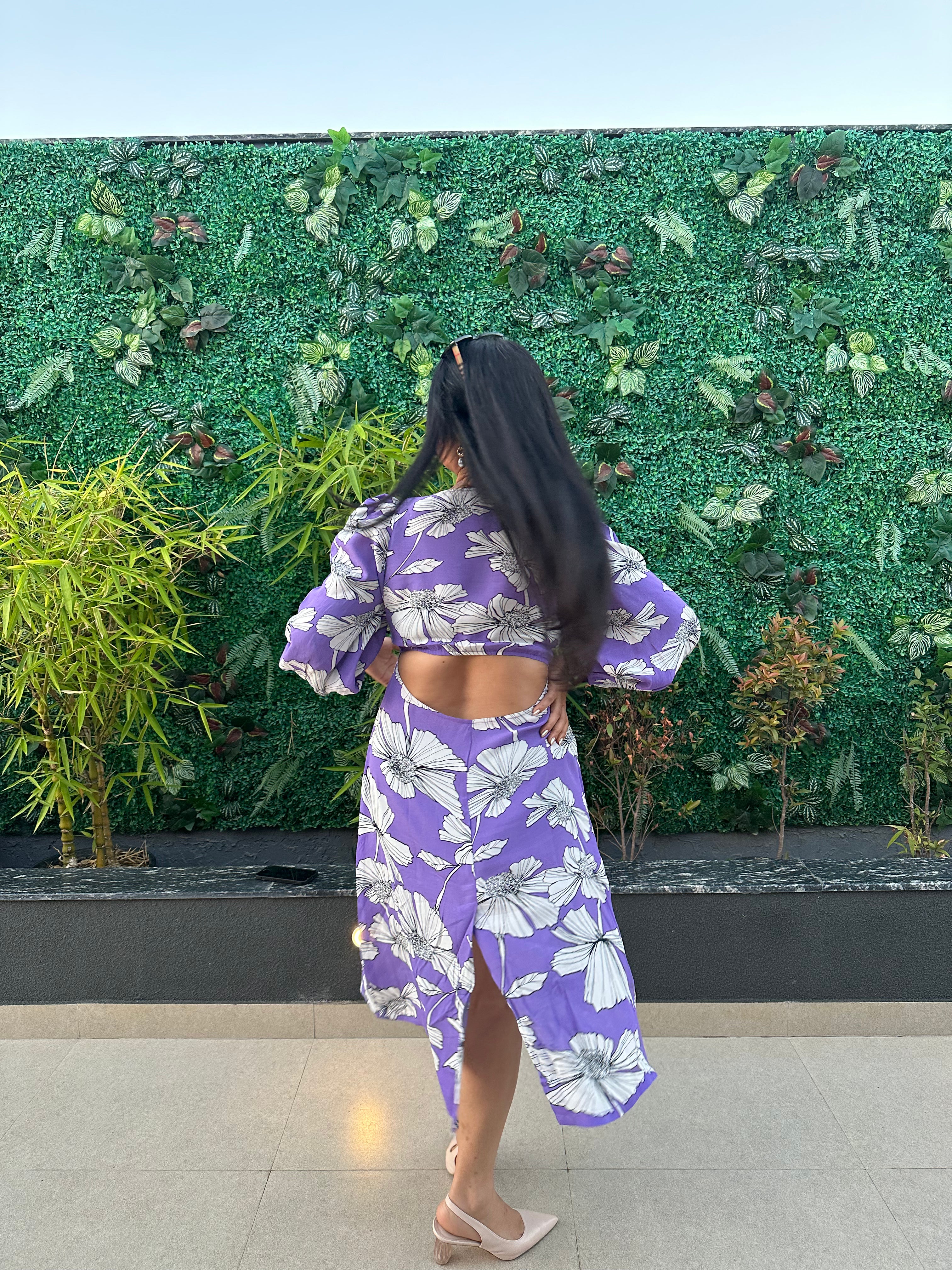 Bora Bora Lavender Floral Print Womens Casual Midi Dress Bora Bora Lavender Floral Print Womens Casual Midi Dress