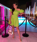 Lime-Crime Green Cut Out Mini Womens Cotton Party Dress Lime-Crime Green Cut Out Mini Womens Cotton Party Dress