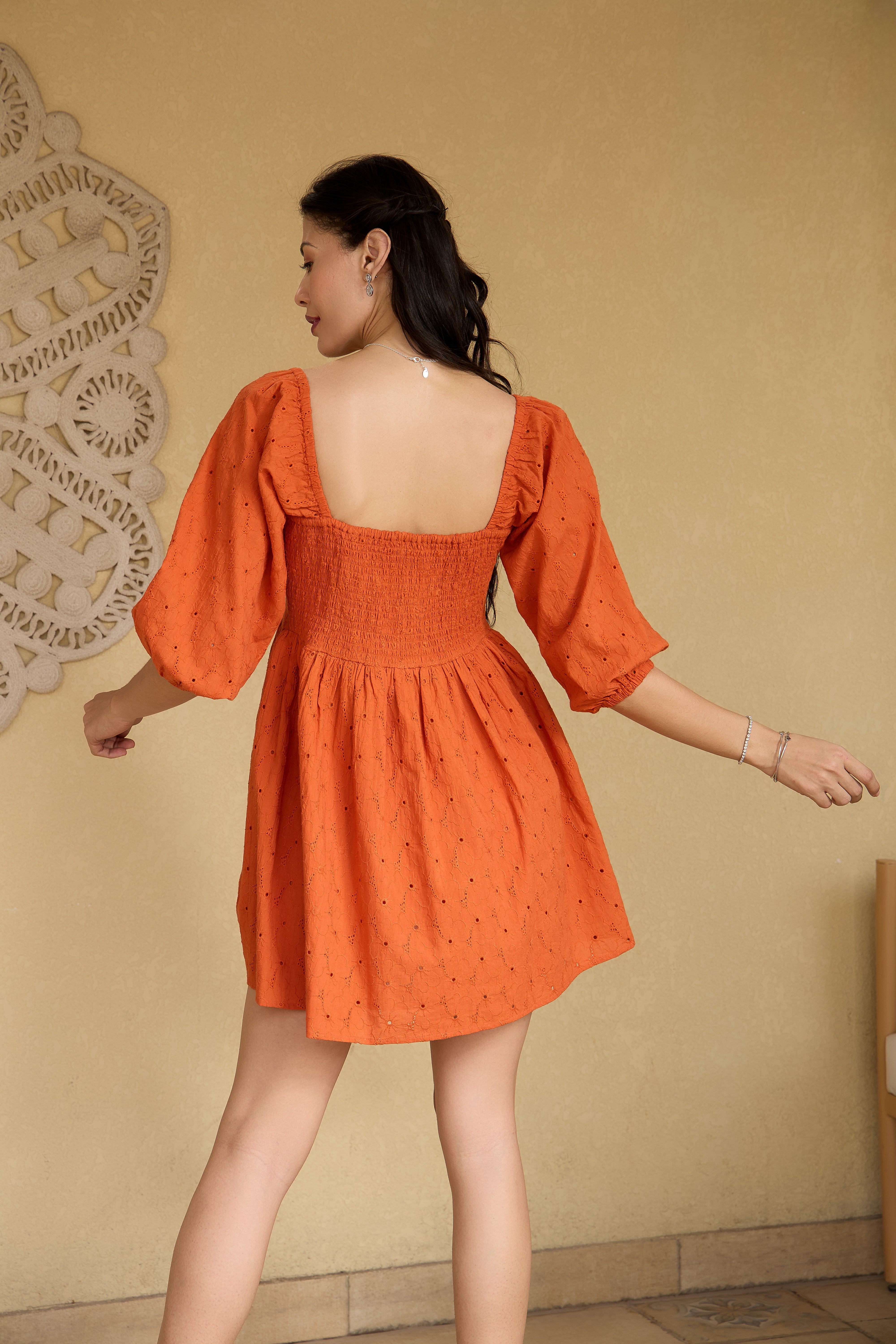 Thank U Next Rust Schiffli Mini Summer Dress for Women Thank U Next Rust Schiffli Mini Summer Dress for Women