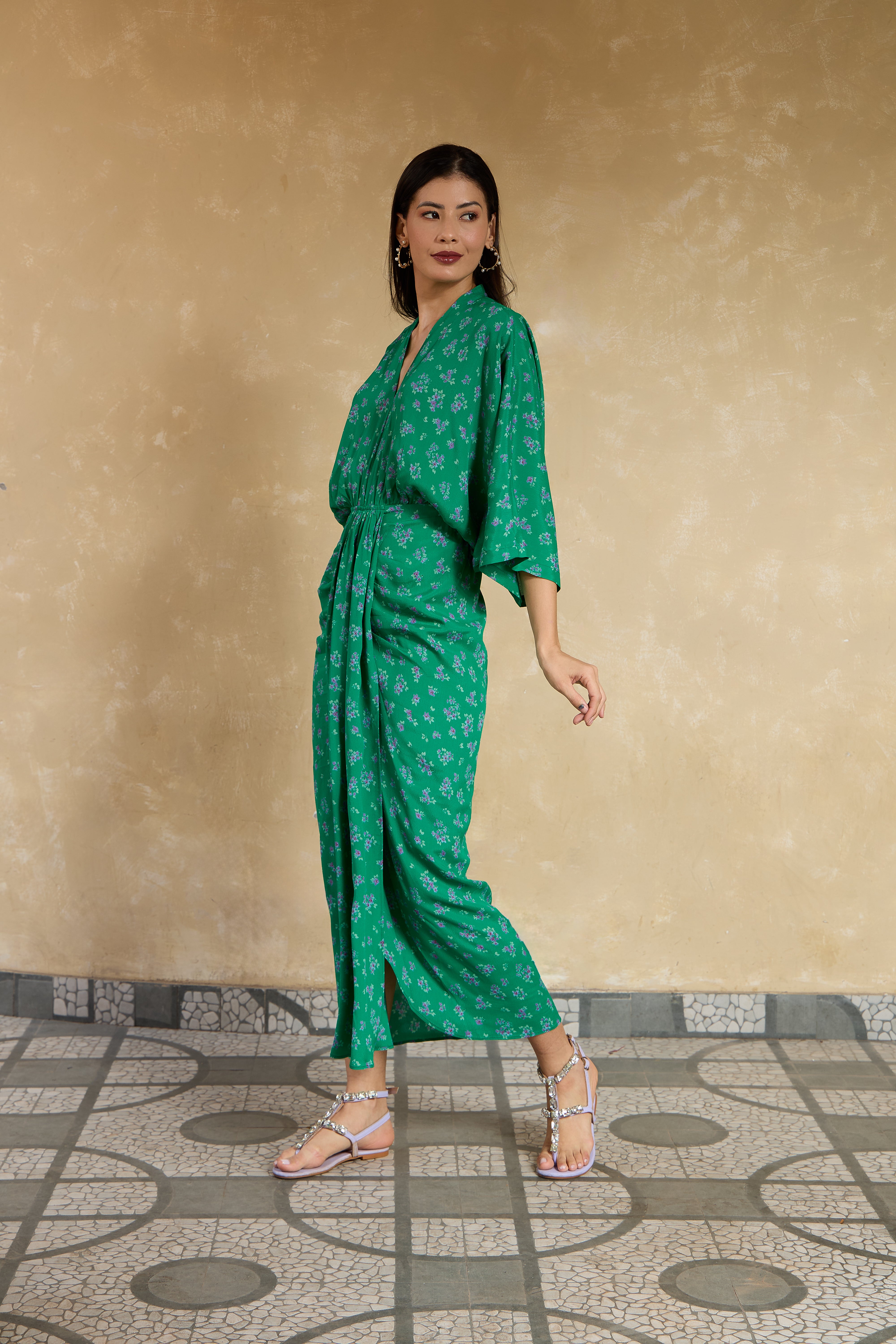 Worthy Green Floral Kimono Vacay Dress for Women Worthy Green Floral Kimono Vacay Dress for Women
