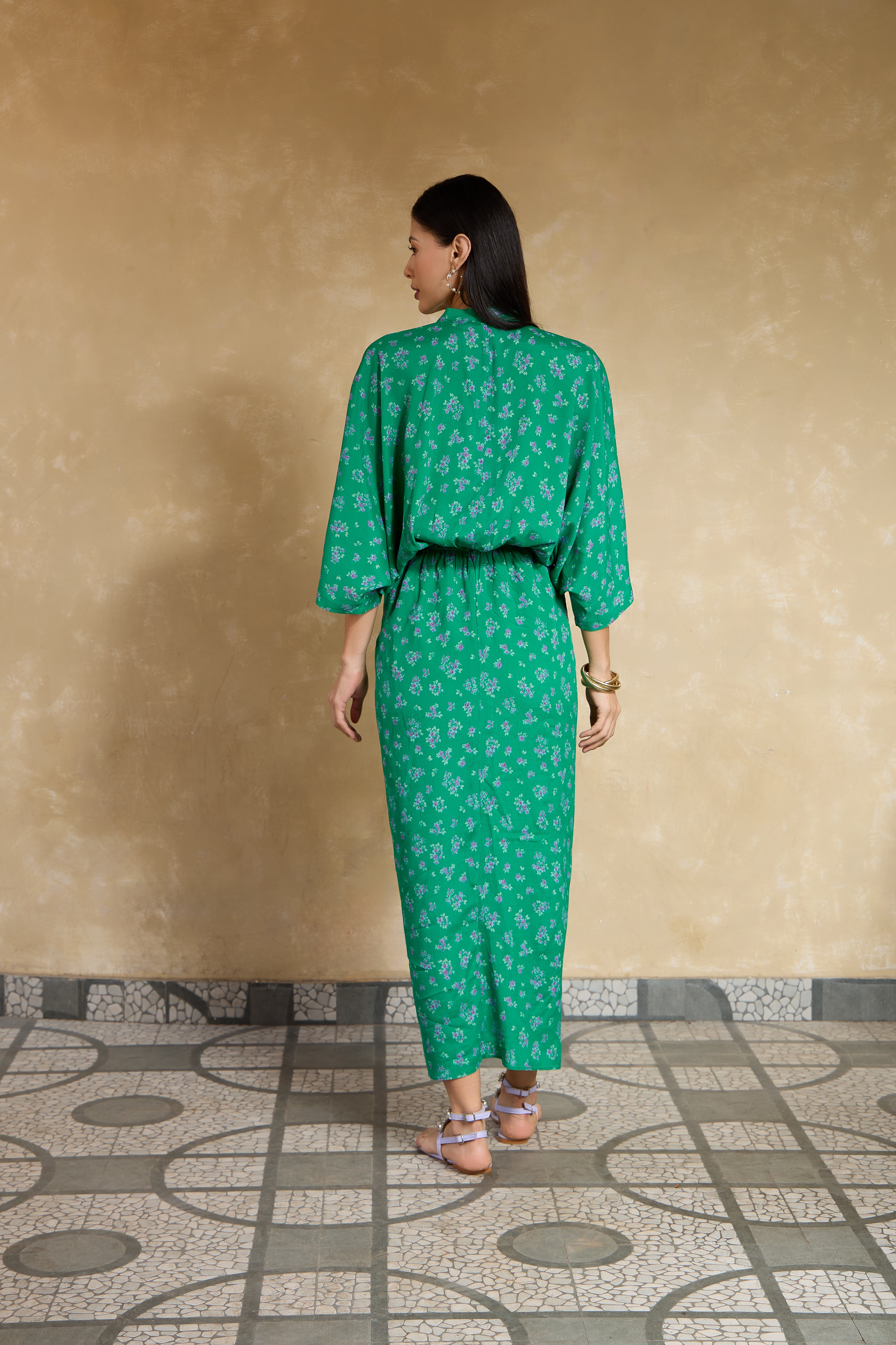 Worthy Green Floral Kimono Vacay Dress for Women Worthy Green Floral Kimono Vacay Dress for Women
