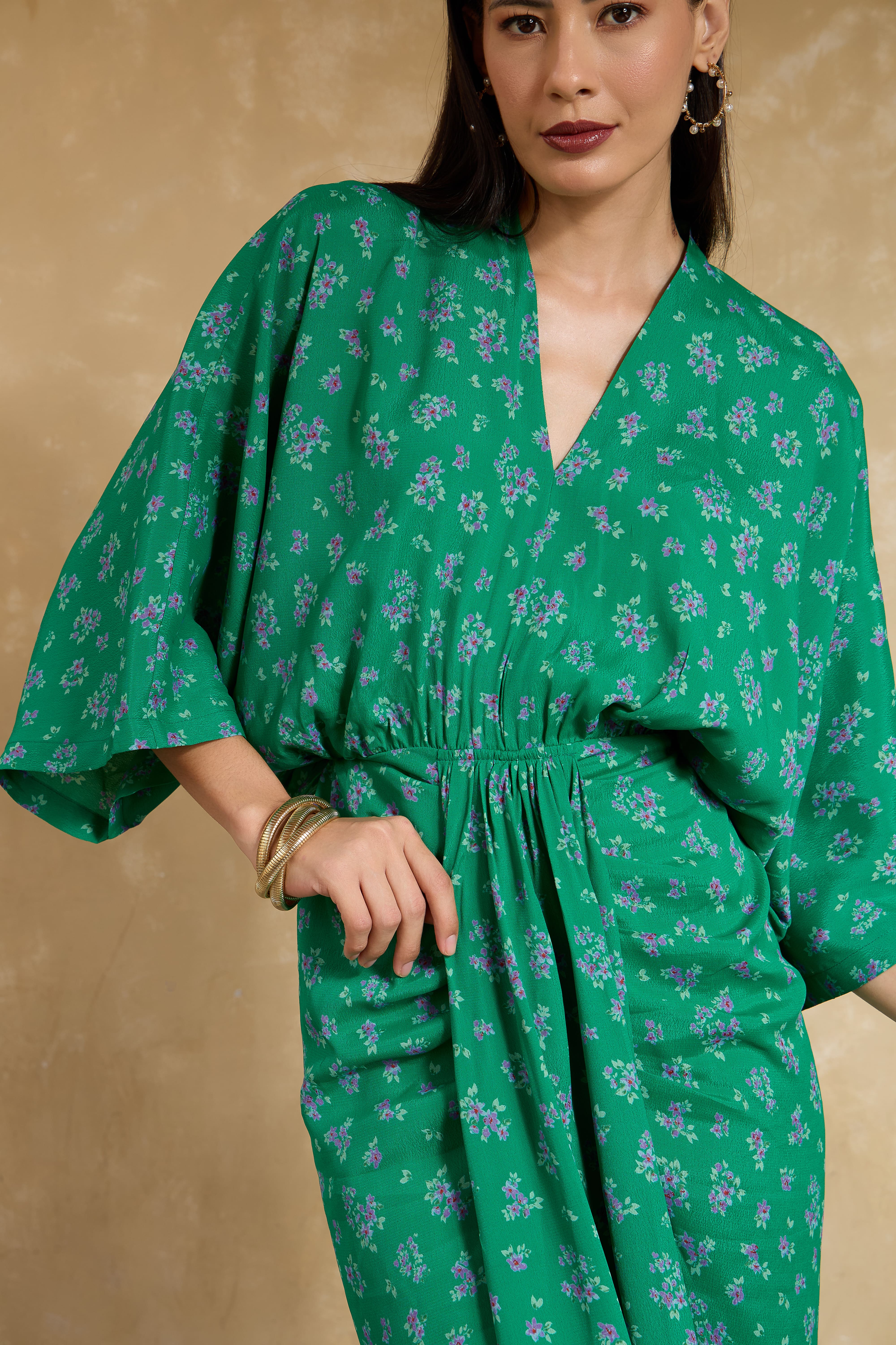 Worthy Green Floral Kimono Vacay Dress for Women Worthy Green Floral Kimono Vacay Dress for Women